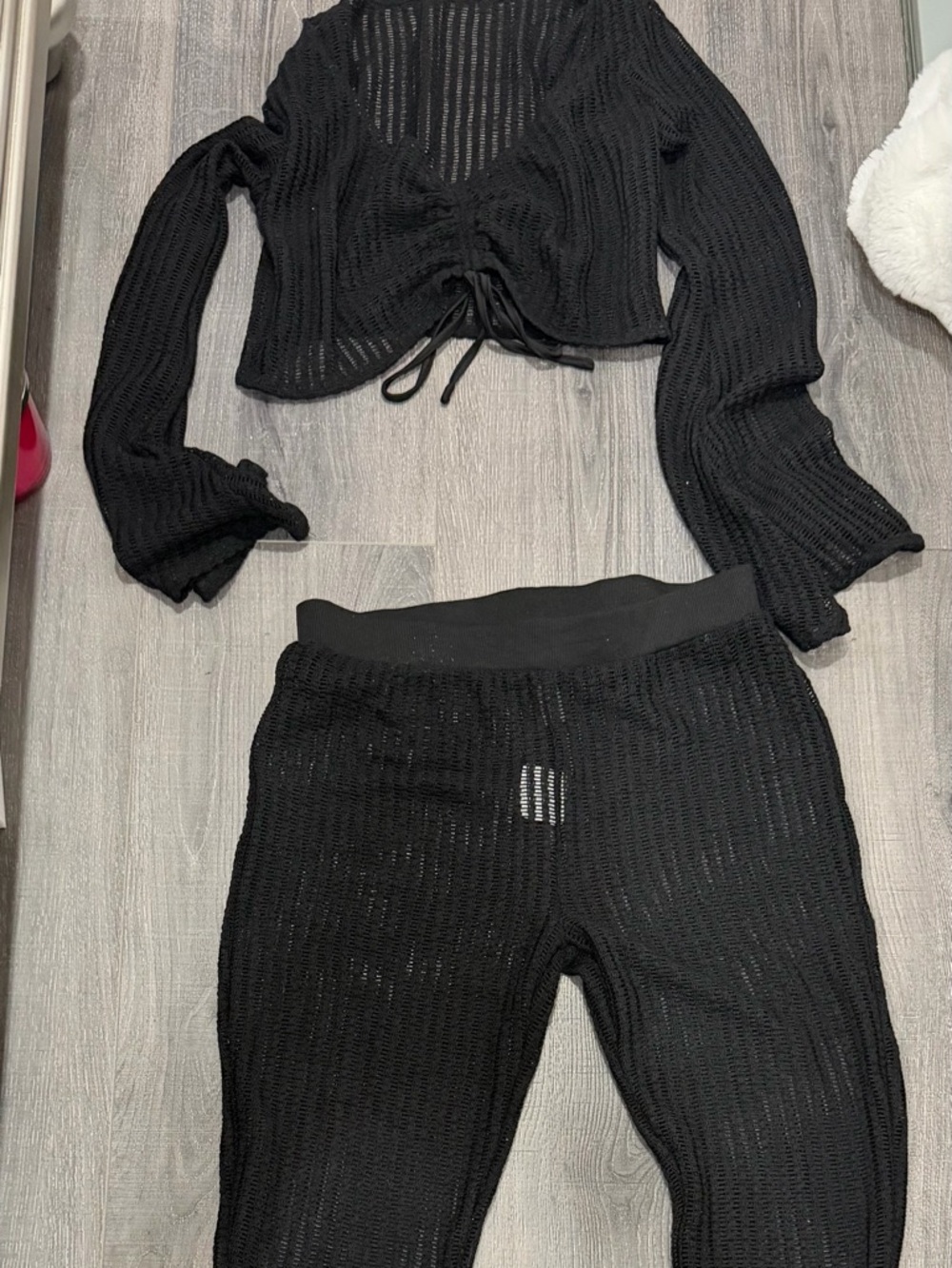 Black Knit High-Waist swim cover up  pants set